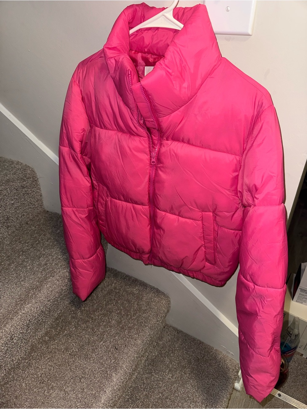 Fashion Nova Hot Pink Cropped Puffer Jacket